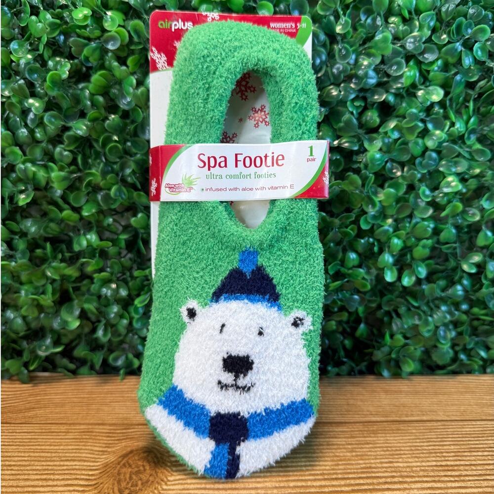 Air Plus Polar Bear Fuzzy Soft Plush Fleece Comfort Socks Aloe Vitamin E Sz 5-11